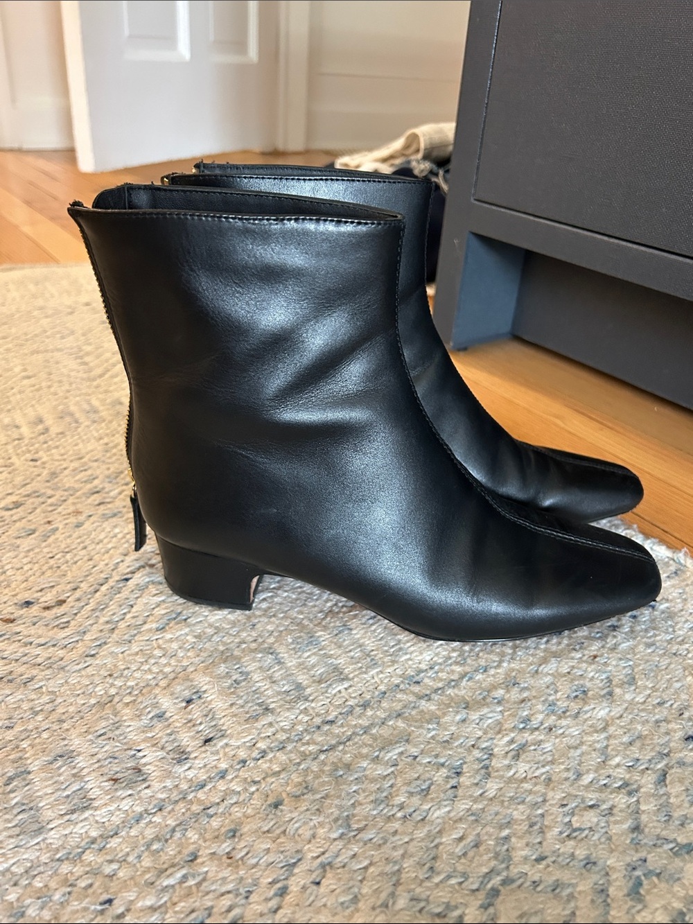 J. Crew Black Leather Ankle Booties with Back Zip